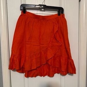NEW J. Crew 100% Linen Orange Ruffle Hem Faux Skirt Size 8P